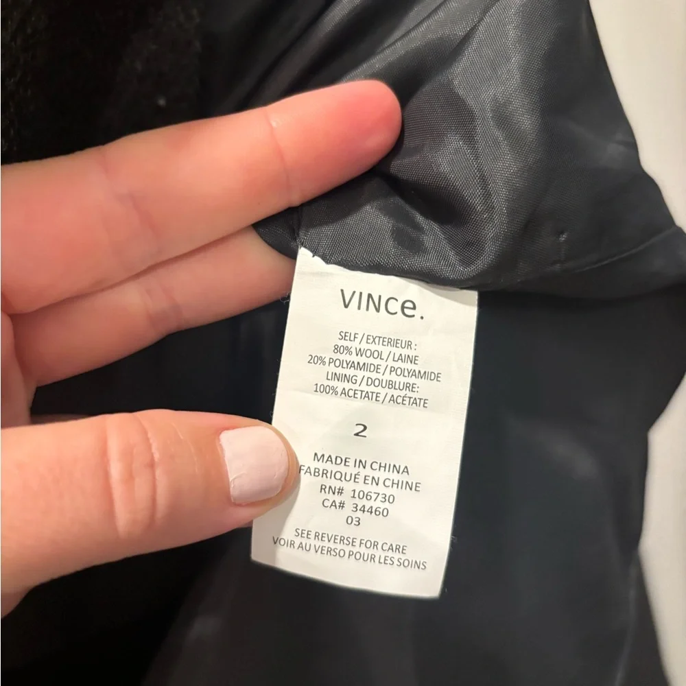 VINCE Gray Wool-Blend Military Style Twill Jacket Pea Coat Zip-Up Size 2